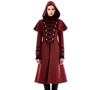 FunParrot Women’s Vintage Tailcoat Pirate Jacket Steampunk Gothic Hooded Long CoatVictorian Style Winter, Red, XX-Large