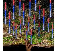 FUNPENY 4th of July Meteor Shower Rain Lights, 288 LED Patriotic Lights Icicle Snow Falling Raindrop Independence Day Light Outdoor for Christmas Holiday Party Decorations, Red White and Blue