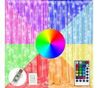 FUNPENY Window Curtain String Lights, 300 LED 8 Lighting Modes Fairy Lights USB Powered, Waterproof Lights for Christmas Bedroom Party Wedding Home Garden Wall Decorations (RGB Color Changing)