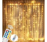 Funpeny Window Curtain String Lights, 300 LED 8 Lighting Modes Fairy Lights USB Powered, Waterproof Lights for Christmas Bedroom Party Wedding Home Garden Wall Decorations, Warm White