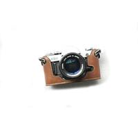 Funper Handmade Genuine Real Leather Half Camera Case Bag Cover for Canon AE-1 Yellow Brown