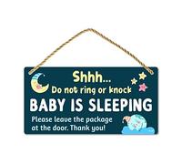 Funplus Baby Sleeping Sign for Front Door - Do Not Knock or Ring - 10″x5″ PVC Plastic Hanging Sign
