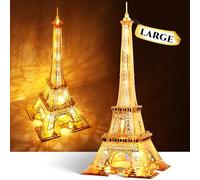 FUNPOLA 21 Inch Eiffel Tower LED 3D Puzzle for Adults - Model Kit for Adults to Build - Illuminated Paris Landmark at Night - 3D Acrylic Puzzle Décor Lamp Ornament (Gold, Large Size)