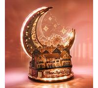 FUNPOLA 3D Puzzle Moon City Model - LED 3D Wood Puzzle - 3D Wooden Puzzles for Adults Home Décor Gifts for Kids and Adults （Brown)