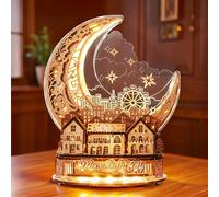 FUNPOLA 3D Puzzle Moon City Model - LED 3D Wood Puzzle - 3D Wooden Puzzles for Adults Home Décor Gifts for Kids and Adults （White)