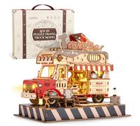 FUNPOLA 3D Wood Puzzle Travel Truck Model - DIY Miniature Adventure Truck Dollhouse Craft Kit with LED Lights - Creative Gift for Kids and Adults (Travel Car)