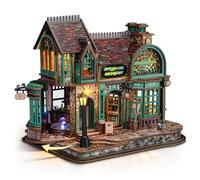 FUNPOLA 3D Wooden Puzzle Magic Bookstore with LED Lights - DIY Miniature Book Nook Display, Spellbound Bookshop Model Kit, Home Décor for Adults & 14+