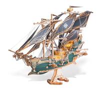FUNPOLA 3D Wooden Puzzle Pirate Ship Model - Sailing Ship Building Kit, Adventure, Home Decor Display, Creative Gift for Adults and Teens（Green）