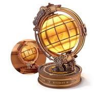 FUNPOLA 3D Wooden Puzzle Star Orbit Globe LED Kit, DIY Rotating Globe Model with Warm Light, Steampunk Desk Décor Gift for Adults and Teens