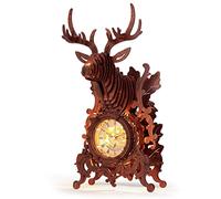 FUNPOLA LED 3D Puzzle for Adult Elk Clock, 3D Wooden Puzzle Deer Clock Building Model, Home Décor for Adults/Teens
