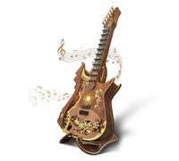 FUNPOLA LED 3D Wooden Puzzle Chords Guitar Kit, Playable Acoustic Guitar Puzzle Model with LED Lights, DIY Mechanical Music Craft for Adults and Teens