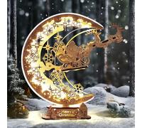 FUNPOLA LED 3D Wooden Puzzle Christmas Night Flight Moon Lamp, DIY Craft Kit Festive Nightlight for Holiday Décor, Unique for Adults and Kids（Brown）