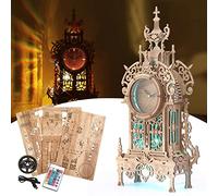 FUNPOLA LED 3D Wooden Puzzle for Adults - Tower Clock Model Kit - 3D Puzzle Building Desktop Clock (LED-WTC01 Wood)