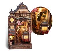 FUNPOLA Sakura Train Book Nook Kit - LED 3D Wood Puzzle with Infinity Mirror - DIY Bookshelf Decor, Miniature Craft Gift for Kids and Adults