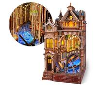 FUNPOLA Venice Night Starlit Book Nook Kit 3D Wooden Puzzle for Adults | Infinity Mirror DIY, Warm LED Glow, 281 Pre-Cut Pieces, 6-8H Build, Bookshelf Insert, Gift for Book Lovers, Miniature Decor
