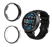Funrae Case Compatible with Amazfit Active Max [2 Pieces], Protective Cover Hard PC Frame [With Tempered Glass] HD Clear Anti-Scratch Protection Case - Transparent & Black