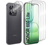 Funrae Screen Protector for Honor 600 Lite 5G for Tempered Glass with Camera Protection, 3 Pieces 0.33 mm 9H Hardness Film and 3 Pieces Ultra Clear Camera Protection, Anti-Scratch Screen Protector HD
