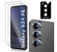 Funrae Screen Protector for Samsung Galaxy S24 FE 5G for Tempered Glass, 2 Pieces 0.33 mm 9H Hardness Film and 1 Piece Ultra Clear Camera Protection (Black), HD Anti-Scratch Screen Protector,