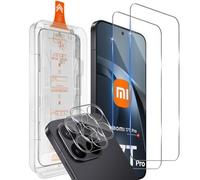 Funrae Screen Protector for Xiaomi Mi 17T Pro/15T Pro 5G for Tempered Glass with Camera Protection, [2 + 2 Pieces] 9H Hardness Anti-Scratch Protective Film, [Car Installation] HD Film, 0 Dust