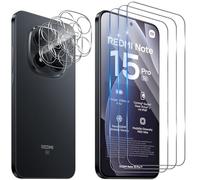 Funrae Screen Protector for Xiaomi Redmi Note 15 Pro 5G for Tempered Glass with Camera Protection, 3 Pieces 0.33 mm 9H Hardness Film and 3 Pieces Ultra Clear Camera Protection, Anti-Scratch Screen