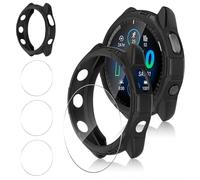 Funrae Silicone Case with Screen Protector Compatible with Forerunner 965, 9H Hardness Screen Protector for Tempered Glass x 3 + Full Protection PC Scratch-Resistant Protective Case x 1