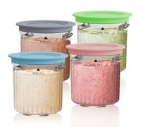 funrautz Replacement Tubs and Lids Compatible with Ninja CREAMi Breeze Ice Cream Maker, 16oz Containers for NC201UK NC200 NC100 Series, Ice Cream Cups for Frozen Treats 4 Pack 1 Sets