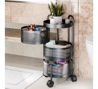 funrautz Rotating Vegetable Rack, 4 Tier Rolling Vegetable Fruit Storage Basket, Potato Storage Shelf Cart with 360 Degree Wheels, Round Kitchen Trolley for Vegetable Fruit Snack Onion Black