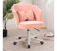 funrautz Velvet Petal Swivel Chair, Adjustable Height Vanity Desk Chair, Rolling Office Accent Chairs, Modern Upholstered Armchair Makeup Stool for Bedroom Living Room Dressing Table Women Pink