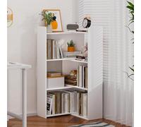 funrautz Wooden Bookshelf, Free Standing Bookcases, Book Shelving Display Storage Unit, Corner Expandable Book Case for Small Spaces, Living Room White
