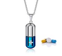 FUNRIN Mini Pill Fob Necklace, Titanium Waterproof Keychain Pill Holder Container, Portable Travel Pill Case EDC Pill Carrier Pendant, Discreet Outdoor Camping Daily Pill Box,Blue