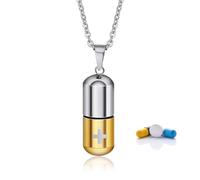 FUNRIN Mini Pill Fob Necklace, Titanium Waterproof Keychain Pill Holder Container, Portable Travel Pill Case EDC Pill Carrier Pendant, Discreet Outdoor Camping Daily Pill Box,Yellow