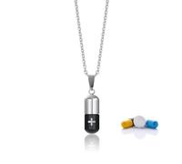 FUNRIN Mini Pill Fob Necklace, Titanium Waterproof Keychain Pill Holder Container, Portable Travel Pill Case EDC Pill Carrier Pendant, Discreet Outdoor Camping Daily Pill Box,Black