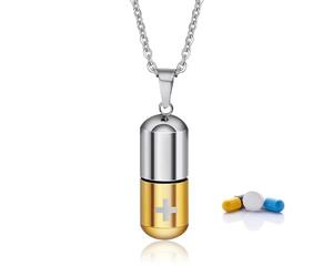 FUNRIN Mini Pill Fob Necklace, Titanium Waterproof Keychain Pill Holder Container, Portable Travel Pill Case EDC Pill Carrier Pendant, Discreet Outdoor Camping Daily Pill Box,Yellow