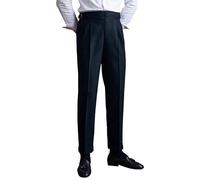 FUNRKLI Mens High Waisted Pants Pleated Stretch Suit Trousers Autumn Business Elegant Gentleman Straight Retro Casual Flared Black