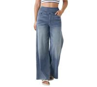 FUNRKLI Women's Classic Waisted Flared Jeans Wide Leg Destroyed Denim Pants Light Blue XL