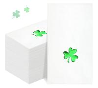Funrous 100 Pcs St. Patrick's Day Napkins White Green Foil Shamrock Disposable Napkins Lucky Clover Paper Guest Hand Towels for Irish Party Dinner Cocktail Holiday Supplies Kitchen, 4.3''x 7.8''