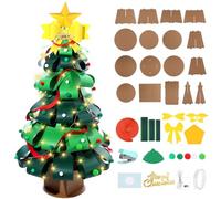 Funrous 4.9ft DIY Large Paper Christmas Tree Kit with Lights String Bow Pompoms Ornaments Make a 3D Xmas Tree Craft Set Christmas Party Decorations for Funny Xmas Holiday Family Activities Home Decor