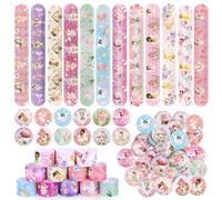 Funrous 48 Pcs Fairy Party Favors 24 Pink Mushroom Slap Bracelets Bulk and 24 Princess Theme Badges for First Birthdays Baby Showers Whimsical Woodland Party Supplies Gifts Classroom Rewards