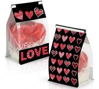 Funrous 50 Pcs 25 Pcs Valentines Day Gift Bags with Tin Tie Lock Kraft Paper Valentines Bakery Bags with Window Heart Love Cookie Bread Treat Baggie for Galentines Party Favors, 4.7 x 8.3 x 3.7 Inch