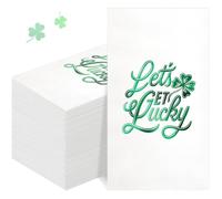 Funrous 50 Pcs St. Patrick's Day Guest Napkins Let's Get Lucky Paper Napkin Saint Patricks Beverage Disposable Hand Towels for St Patrick Irish Dinner Cocktail Bar Bathroom Supplies (50, Lucky)