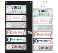 Funrous Boho Voice Level Classroom Pocket Voice Chart Classroom Decorations Noise Level Educational Sign Elementary Decor Teachers Supplies for Back to School Elementary Pre-k