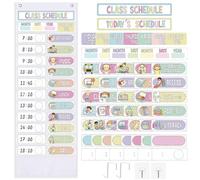 Funrous Daily Schedule Pocket Chart with 82 Cards, Linen Wall Hanging Organizer for Welcome Back to School Classroom Decorations Homeschool Visual Planner Routine Calendar(Spotty Boho)