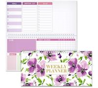 Funrous Floral Undated Weekly Planner Weekly To Do List Notepad with Goal Shopping Horizontal Desk Calendar Spiral Bound Pocket Calendar for Planner Reminder Office School 12 x 6 inch (Elegant,Purple)