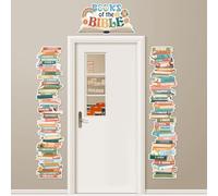 Funrous Sunday School Classroom Decorations Boho Books of the Bible Posters Religious Educational Door Borders Bible Timeline Door Cover for Back to School Retro Christian Classroom Church Home Decor