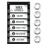 Funrous Voice Level Pocket Chart for Classroom with 5 School Push LED Tap Lights 11 Voice Level Posters Noise Monitor Rules Sign for Classroom Management Tools Teacher Preschool(Retro Eucalyptus)