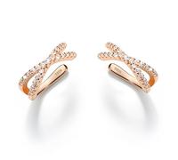 FUNRUN JEWELRY 2Pcs Adjustable Ear Cuff S925 Sterling Silver Ear Cuffs Non Piercing Cuff Earrings for Women Rose Gold Plated 5A Cubic Zirconia Clip Cartilage Helix Conch Fake Earrings Hypoallergenic