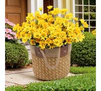 Funsdecor Artificial Mums, Artificial Outdoor Sunset Mums Flowers - UV Resistant, Waterproof, Windproof, for Garden, Porch, Home Decor (5 Bundle Yellow)