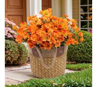 Funsdecor Artificial Mums, Artificial Outdoor Sunset Mums Flowers - UV Resistant, Waterproof, Windproof, for Garden, Porch, Home Decor (5 Bundle Oranges)