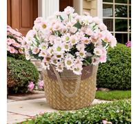 Funsdecor Artificial Mums, Artificial Outdoor Sunset Mums Flowers - UV Resistant, Waterproof, Windproof, for Garden, Porch, Home Decor (5 Bundle Pink)