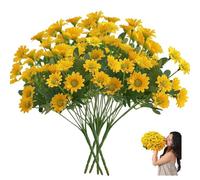 Funsdecor Mums,2025 Funsdecor Artificial Outdoor Mums,Artificial Outdoor Sunset Mums Flowers, Artificial Sunset Mums,Fake Fall Flower Daisy With Eucalyptus, Look Real, Full, Vibrant (Yellow 5pcs)